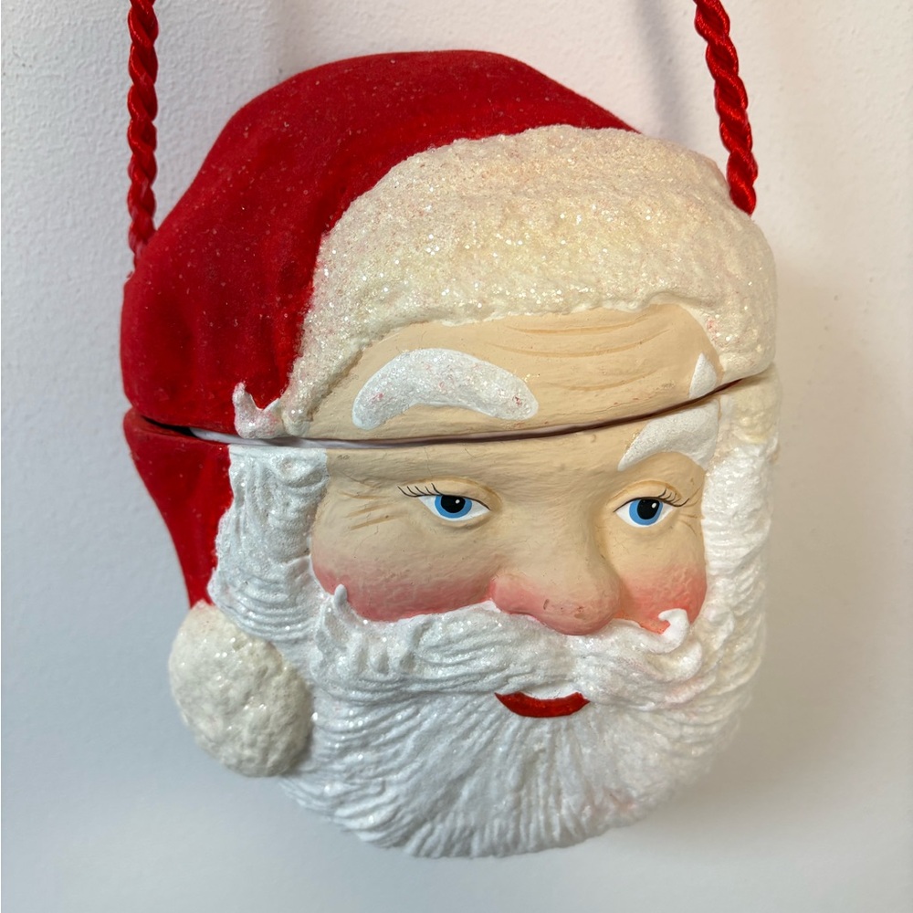 Festive Santa Head Hanging Ornament Purse - Red, White Red Vintage 1980’s